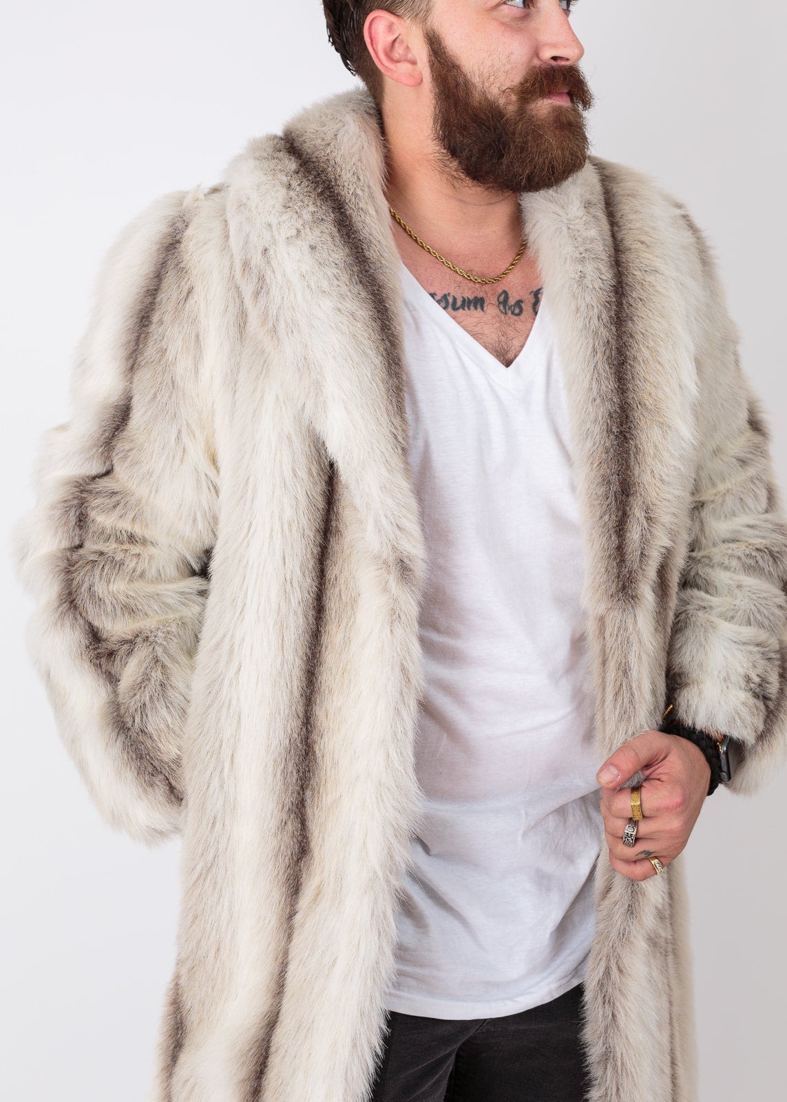 Monterey Fashions Maxi 2 Toned Striped Faux Fur Coat | Velvet: A